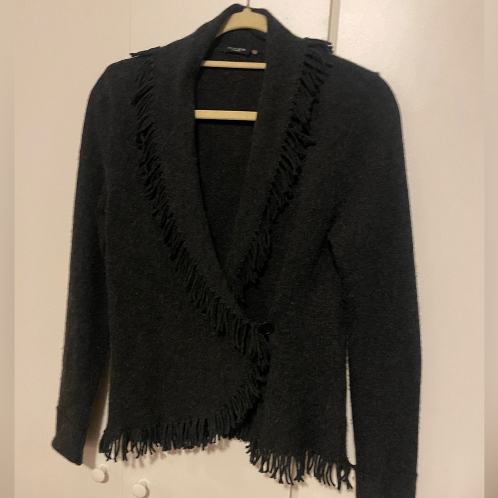 Magaschoni Charcoal Fringe Cardigan